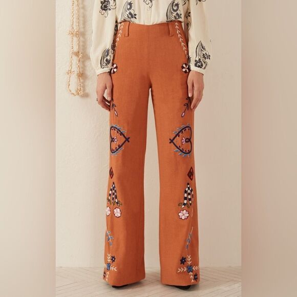 NWT Alix of Bohemia Charlie Sienna Poppy Embroidered Pants - Picture 3 of 8
